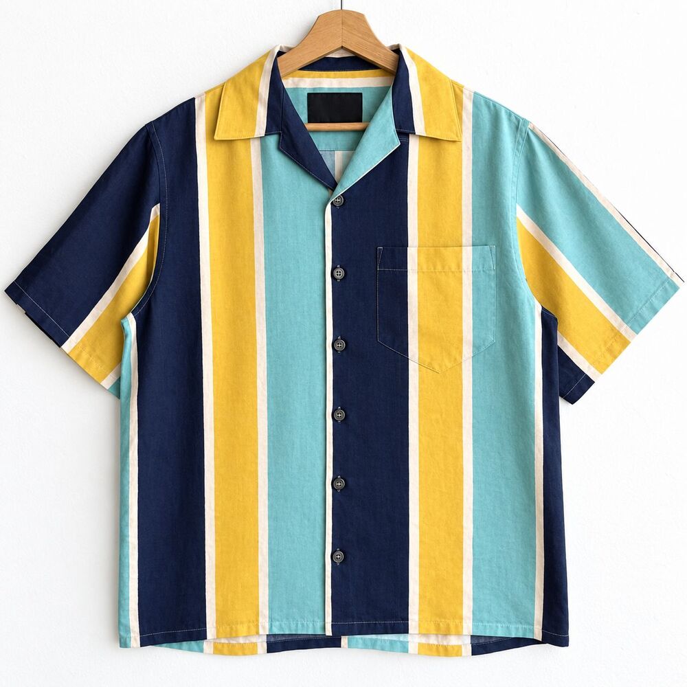 Prada Multicolor Striped Silk Men’s Medium Bowling Shirt Button Up Authentic - Picture 2 of 7